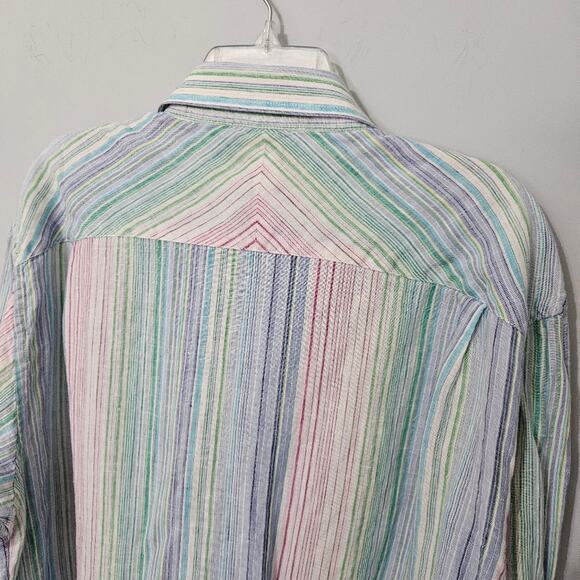 Johnny Uptown Linen Blend Button Down Shirt 2XL Multicolor Stripe Casual - Picture 8 of 13
